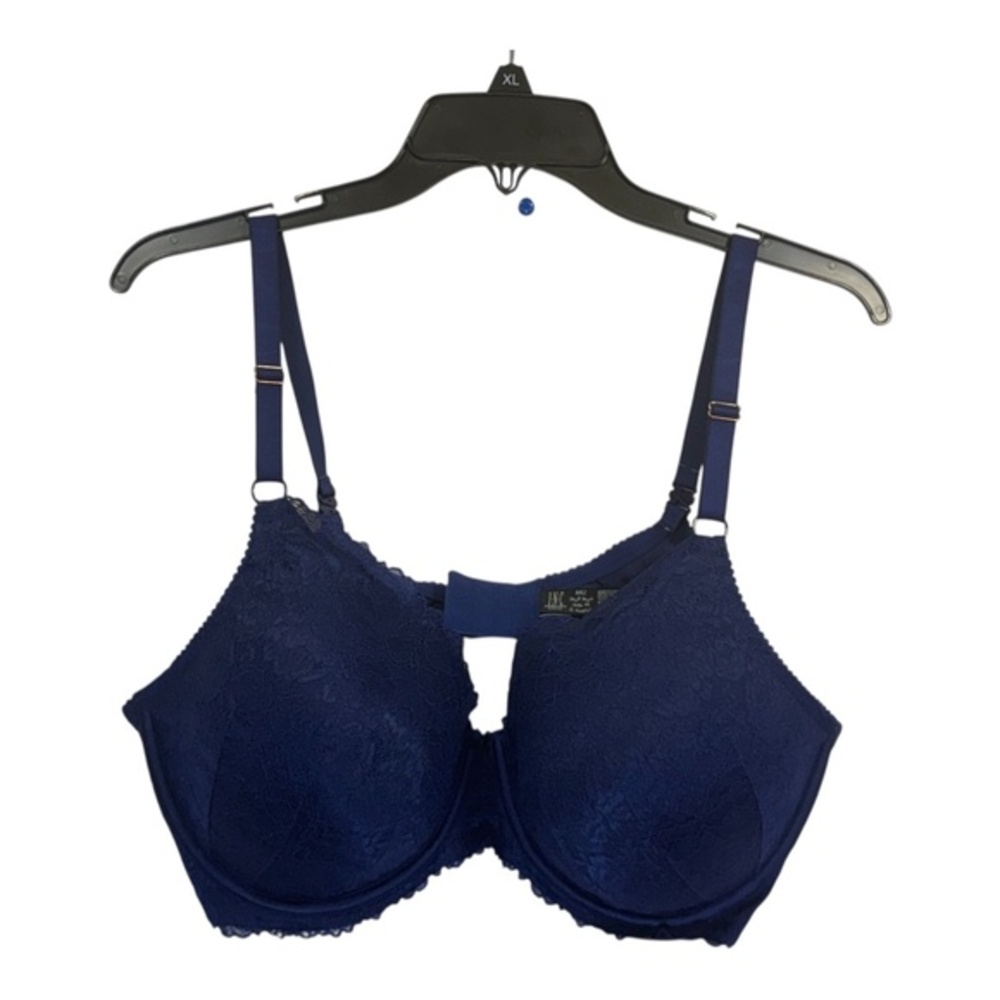 INC Bra Womens Size 44C Navy Blue Lace Overlay Lightly Lined Underwire